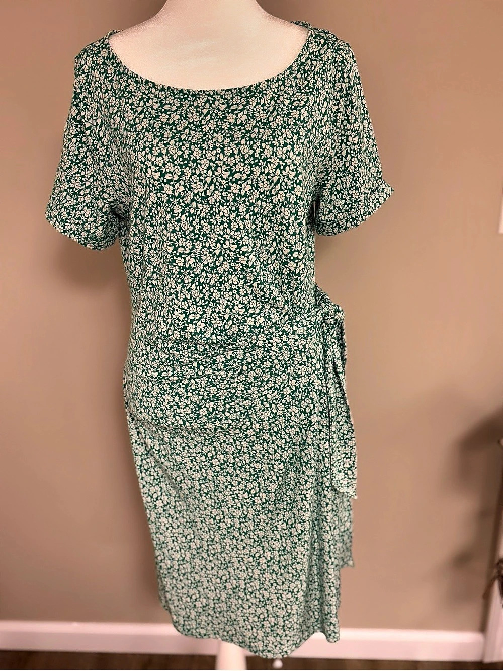 Lands End Green and White Floral Midi Dress